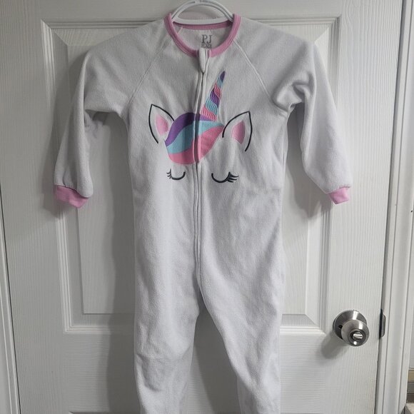 #263 PJ Place 4t Unicorn White Onesie Pajamas Sleeper - Picture 1 of 4